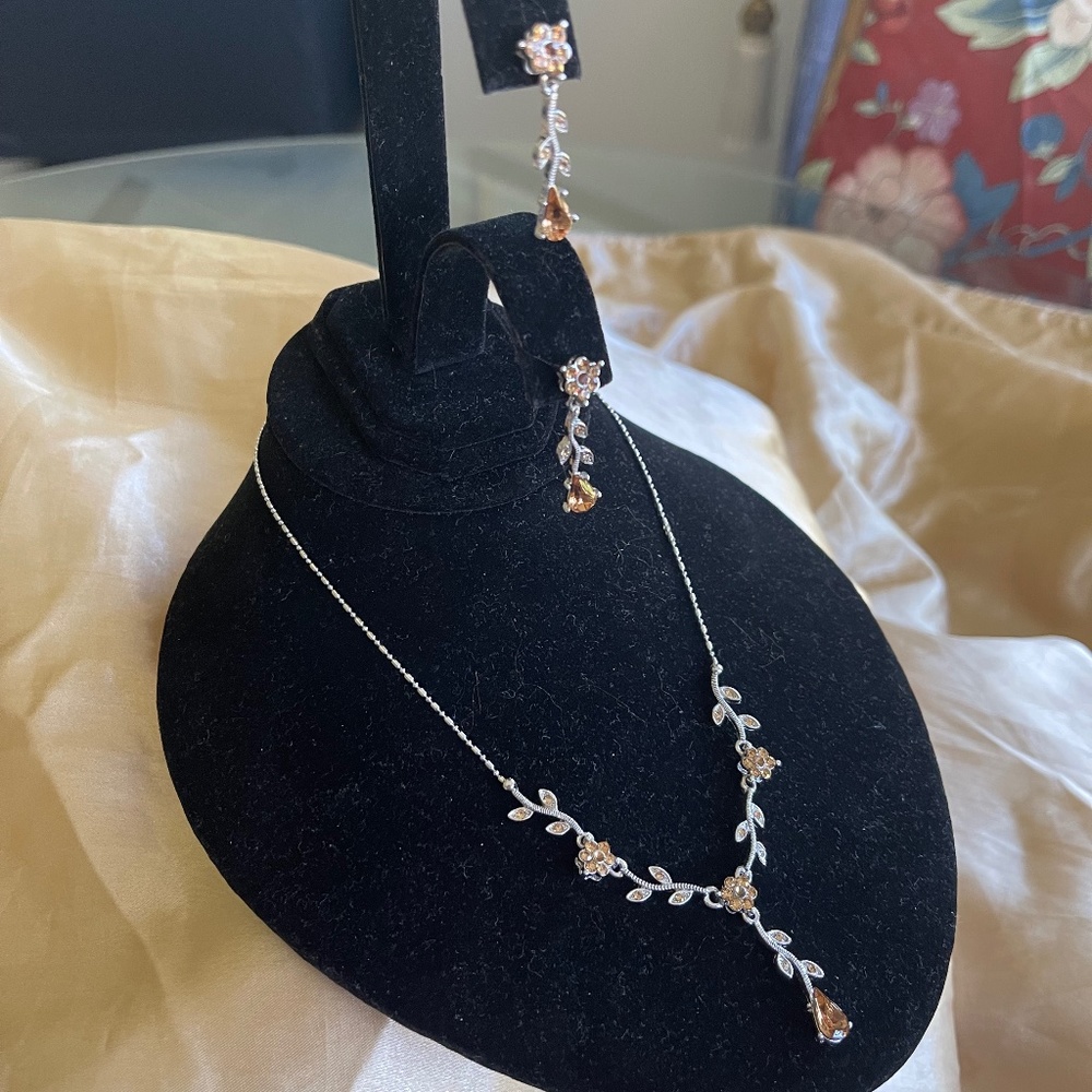 CHOCOLATE DIAMOND (faux) DANGLING EARRINGS WITH MATCHING NECKLACE